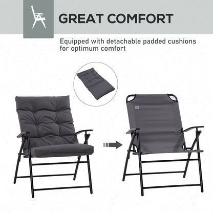 Set of 2 Outdoor Folding Chairs with Adjustable Backrest, Padded Camping Chairs for Outdoor Events, Grey