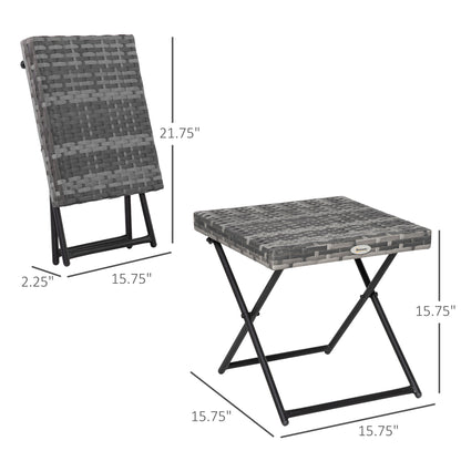 Rattan Coffee Table Folding Patio Outdoor Side Table Wicker for Balcony, Porch, Poolside, 15.75"x15.75"x15.75", Grey