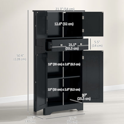 50.5" Kitchen Storage Cabinet, Modern Kitchen Pantry Cabinet with 4 Doors, Drawer, Adjustable Shelf, Black