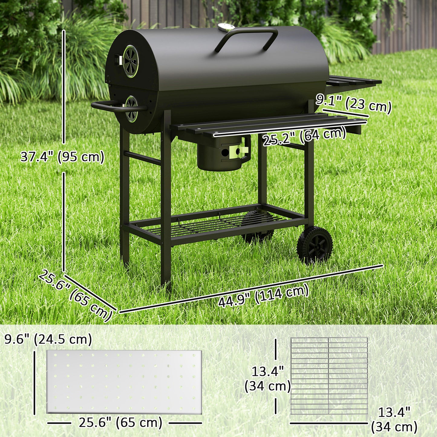 29" Charcoal BBQ Grill Barbecue Grill with Foldable Front Side Table, Spacious Cooking Area, Shelf, Black