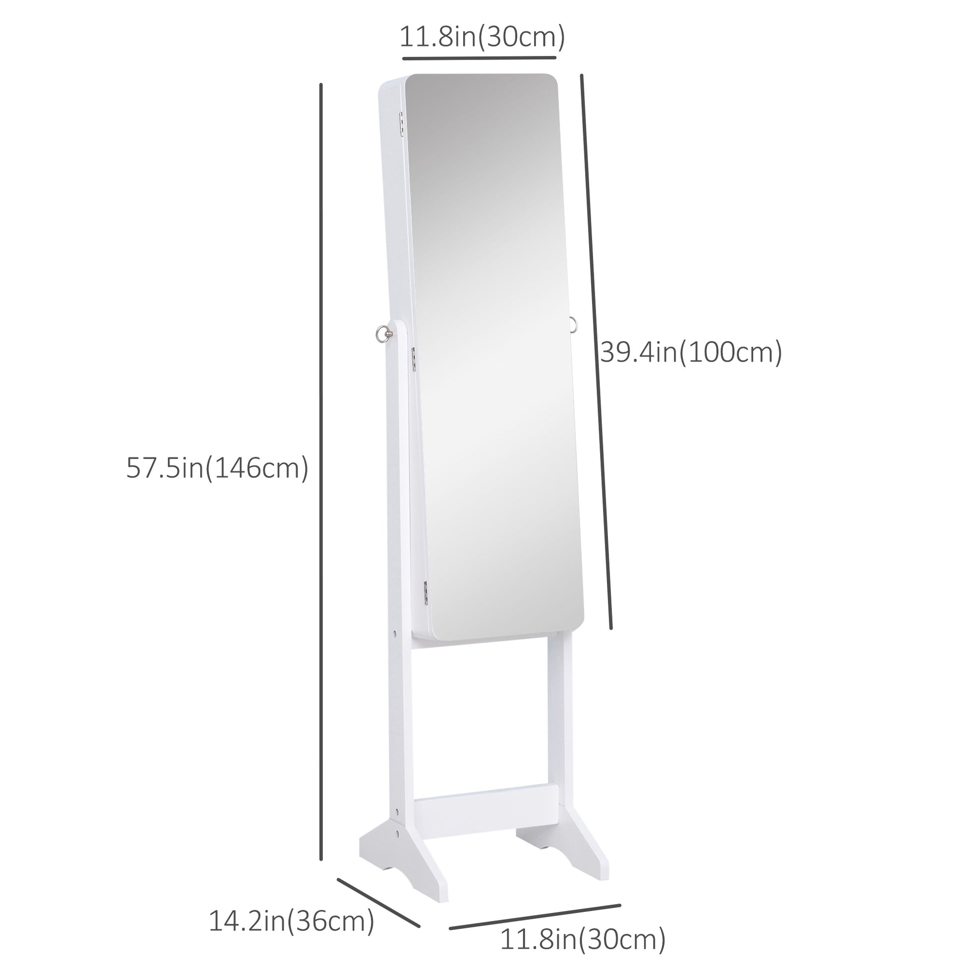 Freestanding Mirror Jewelry Cabinet Armoire, LED Lighted Jewelry Organizer with Stand, Angle Adjustable, White