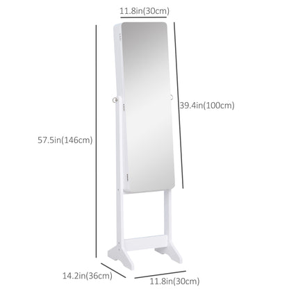 Freestanding Mirror Jewelry Cabinet Armoire, LED Lighted Jewelry Organizer with Stand, Angle Adjustable, White