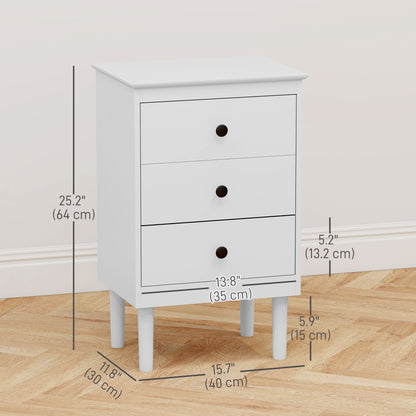 Set of Two Three-Drawer Modern Bedside Tables for Bedroom, White