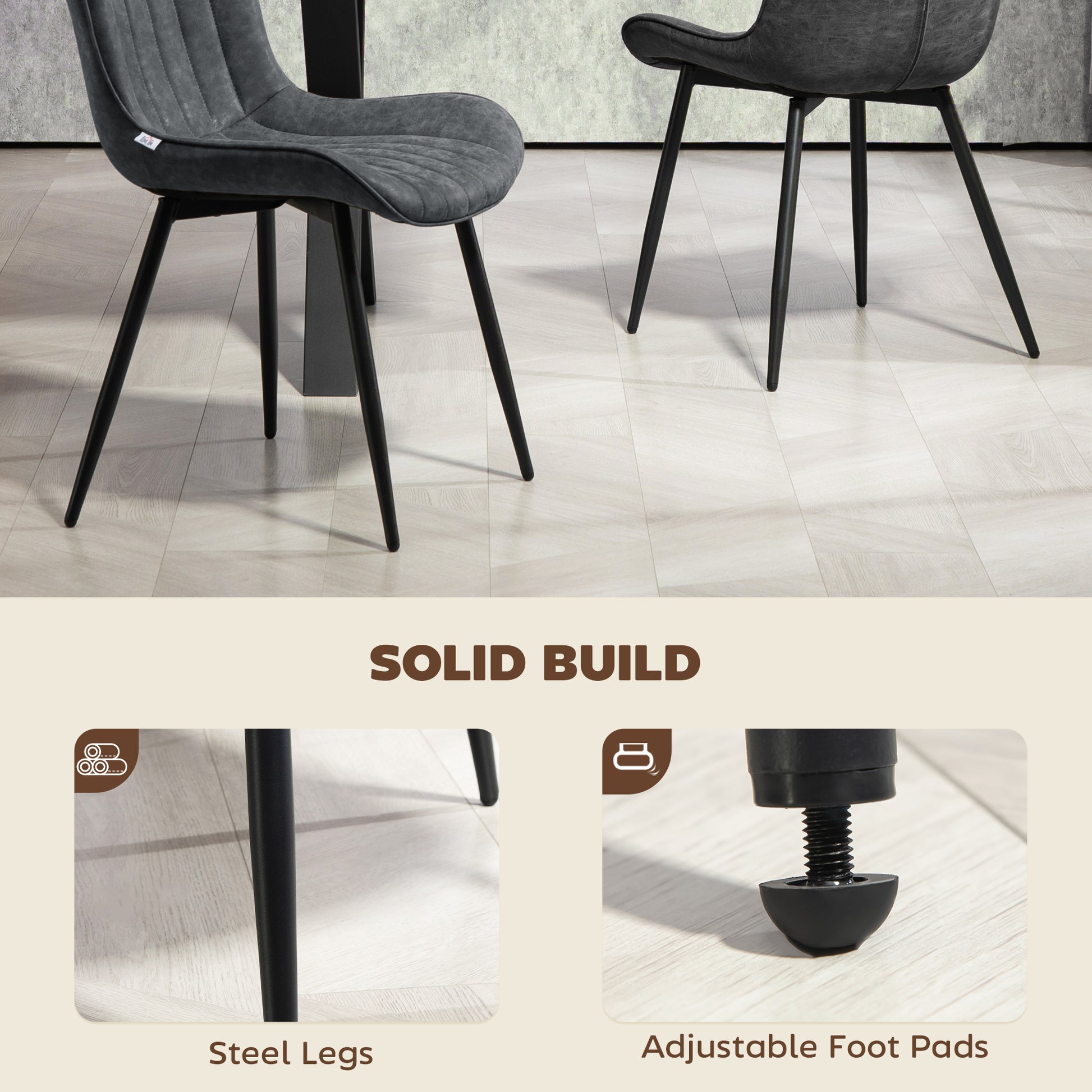 Dining Chairs Set of 4, PU Leather Upholstered Kitchen Chairs with Backrest and Steel Legs, Black