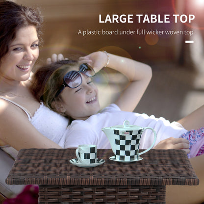 20" Patio Wicker Coffee Table, Outdoor Coffee Table with Plastic Board Underneath the Woven Tabletop for Patio, Garden, Balcony, Mixed Brown