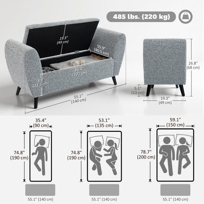 Upholstered Storage Bench with Arms, Modern Ottoman Bench for Bedroom, Entryway, and Living Room, Grey