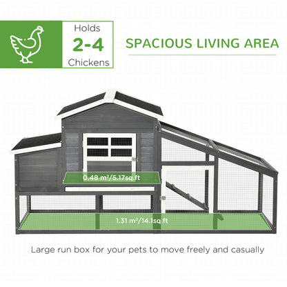 79" Wooden Chicken Coop, Outdoor Hen House, Poultry Habitat with Removable Tray, Nesting Box, Run, Ramp, Grey