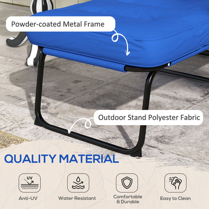 Outdoor Lounge Chair with Padded Cushion, Folding Reclining Patio Garden Chair with Recline Back, Footrest, for Poolside, Patio, Blue