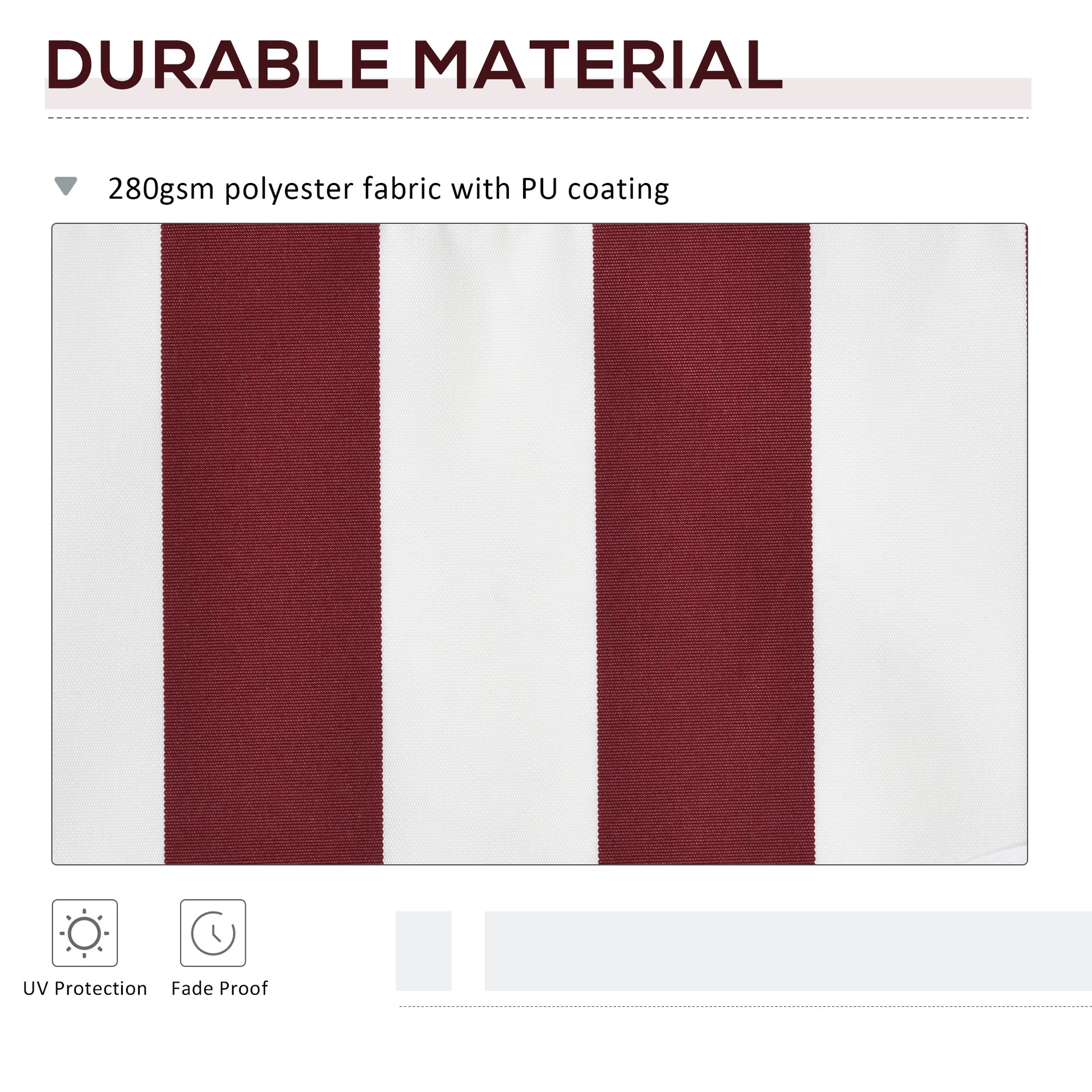11' x 10' Retractable Awning Fabric Replacement Outdoor Sunshade Canopy Awning Cover, UV Protection, Red & White
