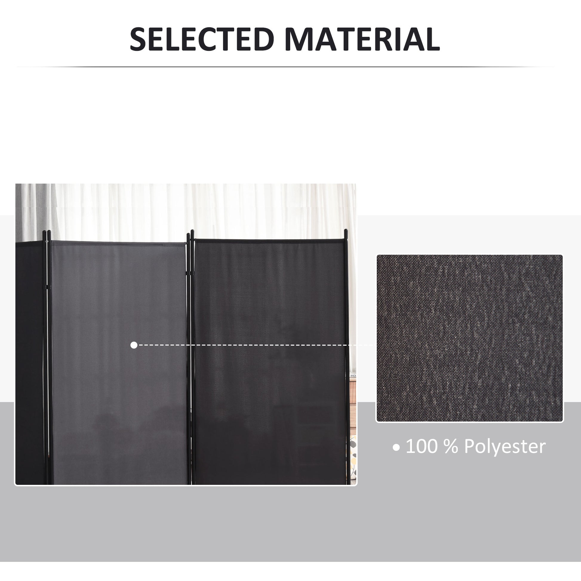6' 3 Panel Room Divider, Double Hinged Folding Wall Divider, Indoor Privacy Screen for Home Office, Charcoal Grey