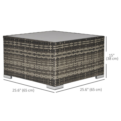 Rattan Garden Coffee Table, 25.6" Square Garden Rattan Table with Tempered Glass Top, Deep Grey