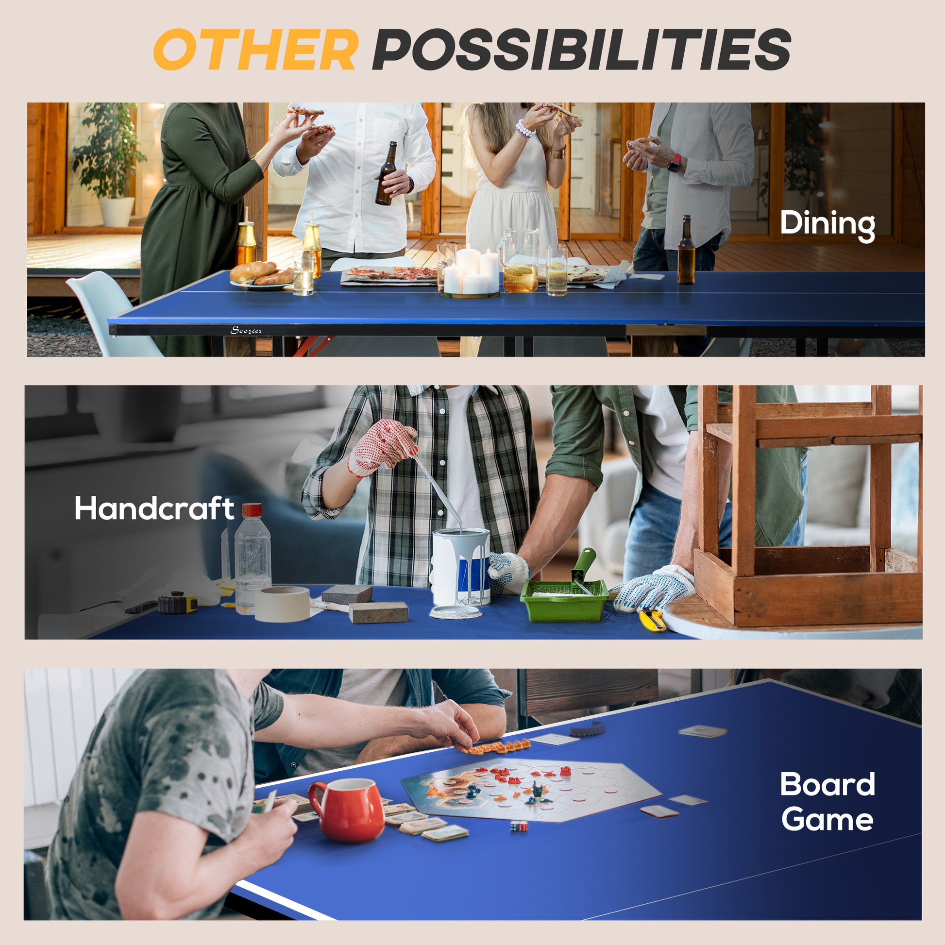 Soozier 9' x 5' Full Size Table Tennis Table, Folding Ping Pong Table with Paddles and Balls, Blue