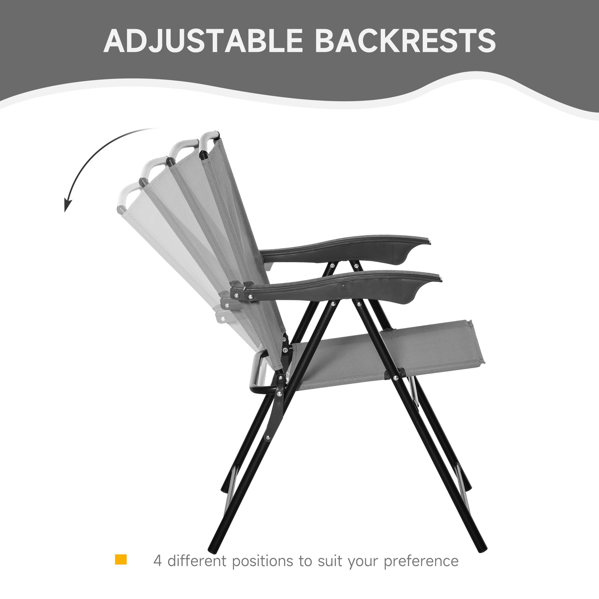 Folding Outdoor Bistro Set, Patio Table and Chairs with Reclining Backrest and Round Dining Table, Grey