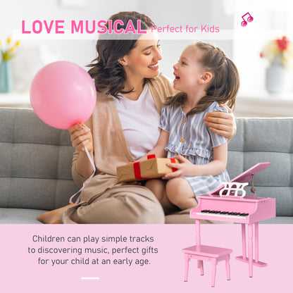 Modern Kids Piano, 30 Keys, Set of 2, Mini Toy for Child, Grand Piano with Music Stand and Bench, Ideal Gift, Pink