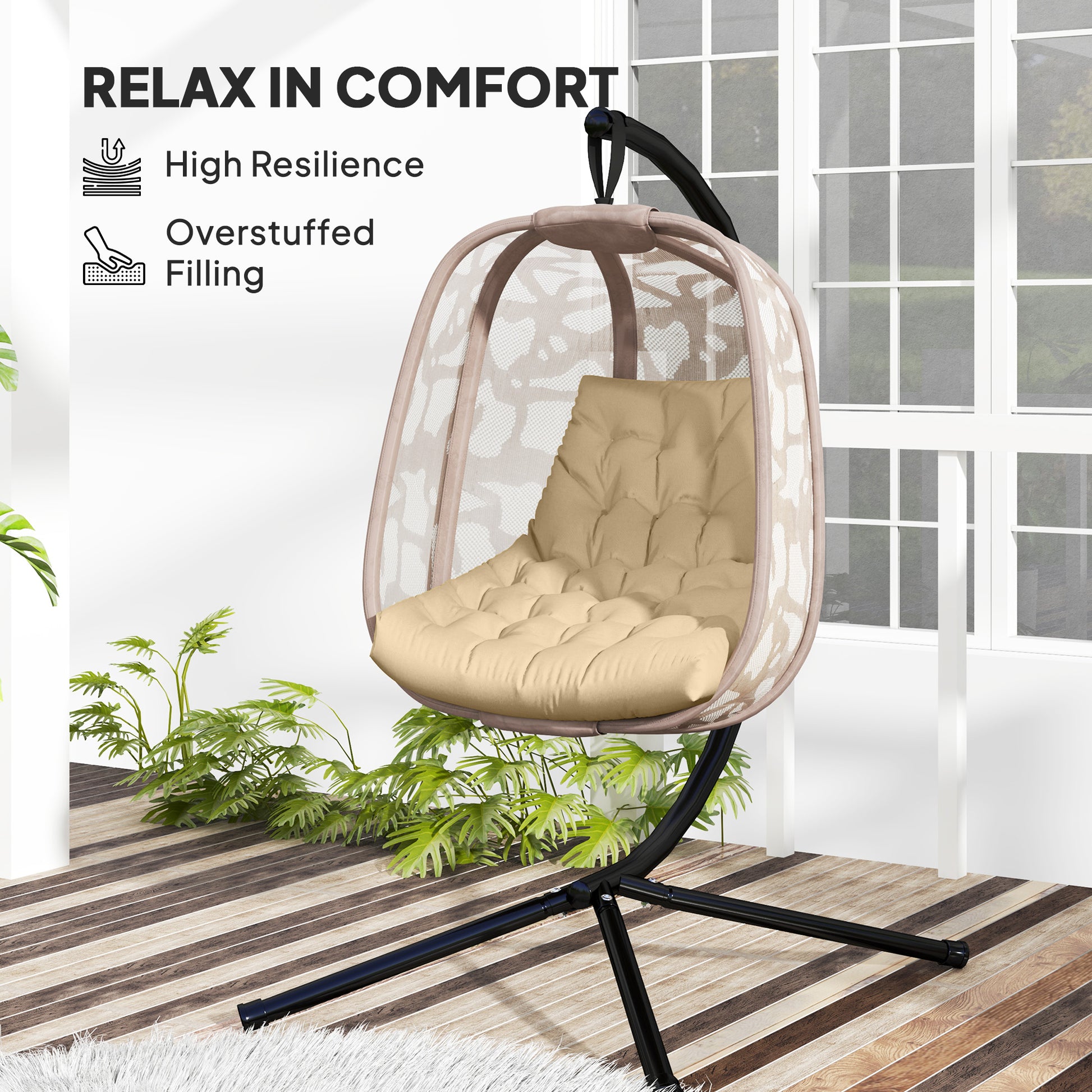 Outdoor Swing Cushion, Tufted Patio Cushion Replacement for Garden Chair Egg Chair, Indoor Outdoor Seat Cushion, Beige