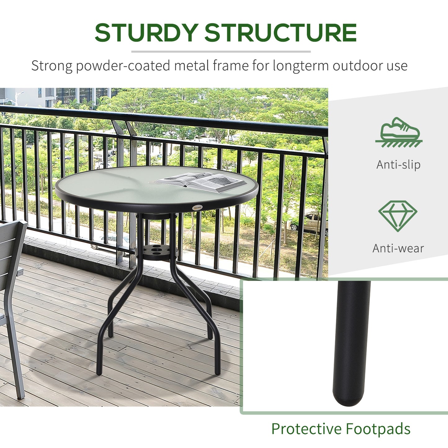 31.5'' Round Bistro Table Outdoor Dining Coffee Table w/ Tempered Glass Top Patio Garden Side Table Weather-resistant