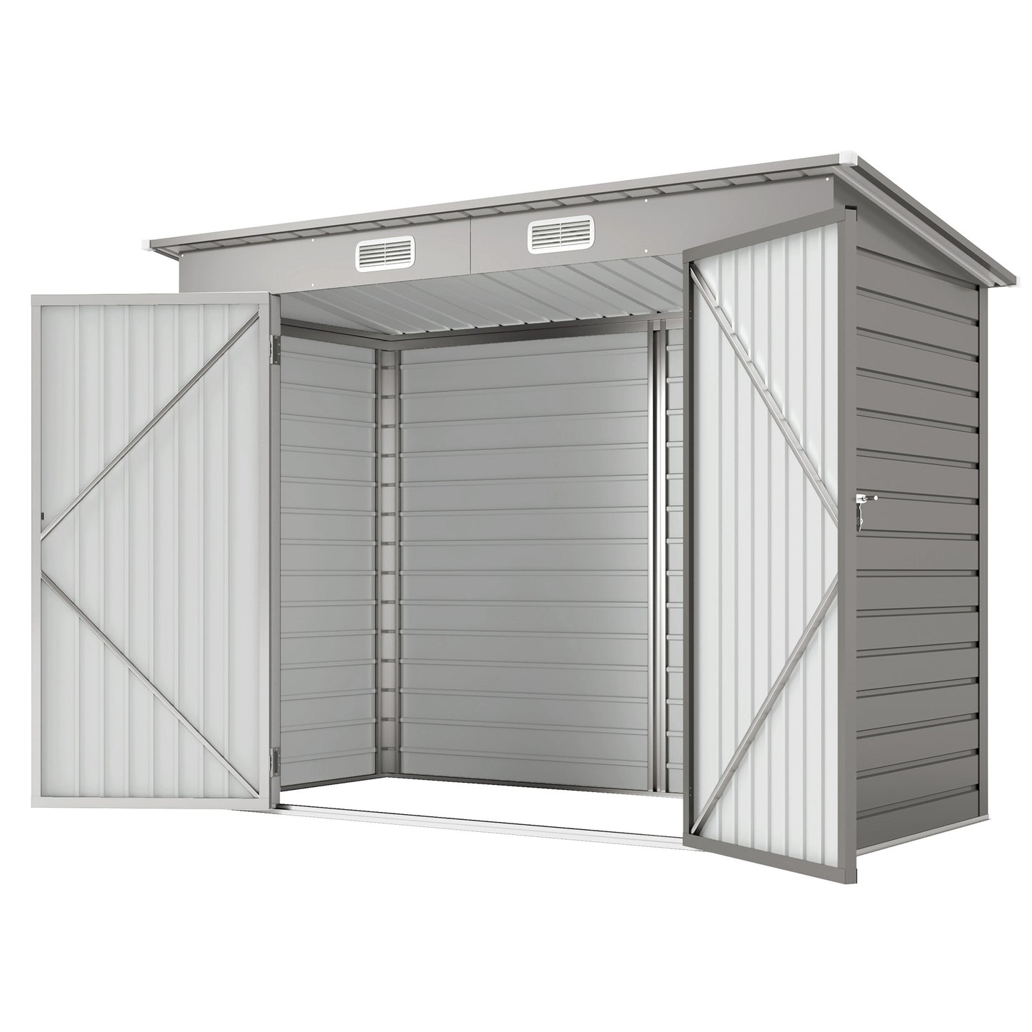 8 x 4FT Galvanized Garden Storage Shed, Metal Outdoor Shed with Double Doors and 2 Vents, Light Grey