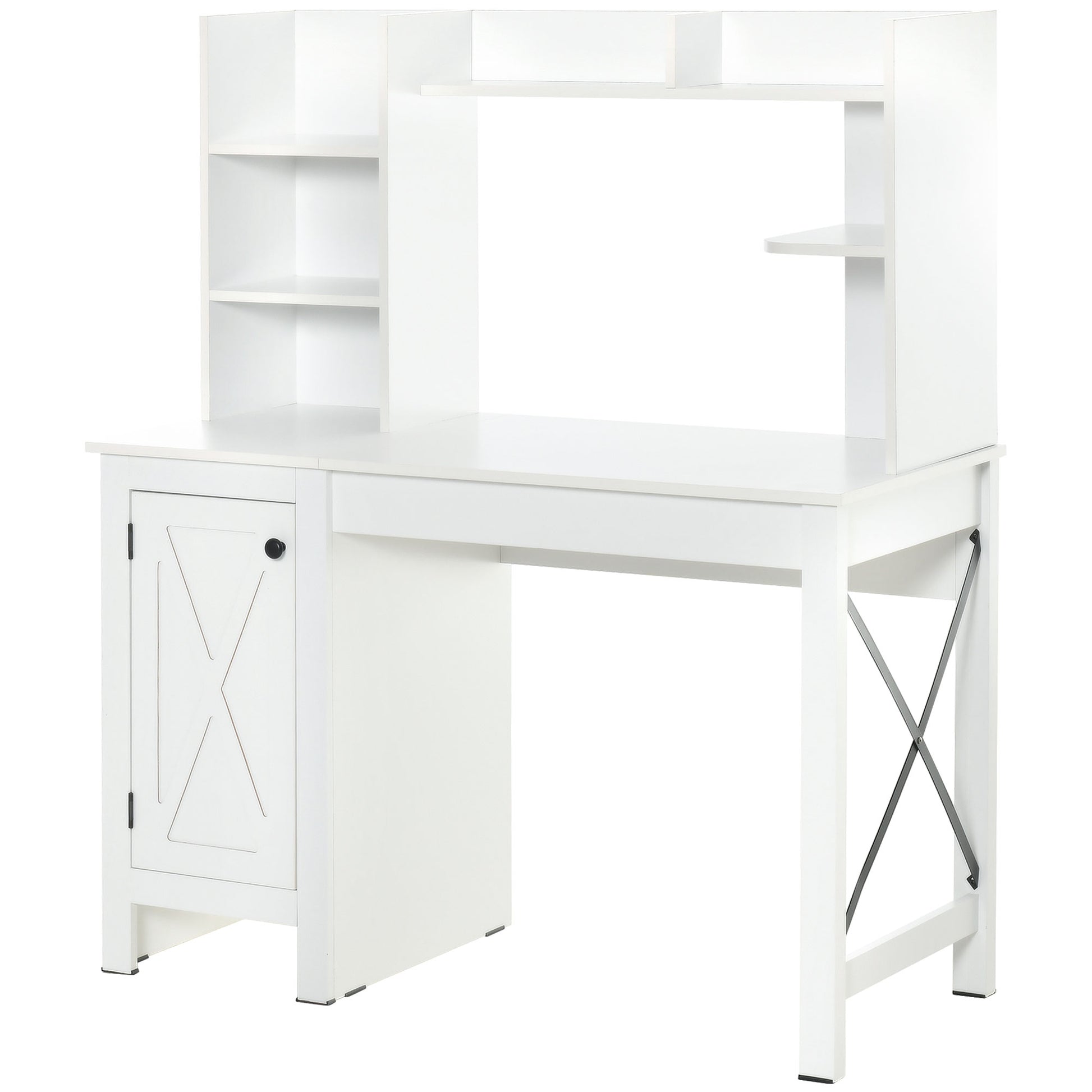 Computer Desk with Storage, 47 Inch Farmhouse Home Office Desk with Open Shelves and 2-Tier Cabinet, White