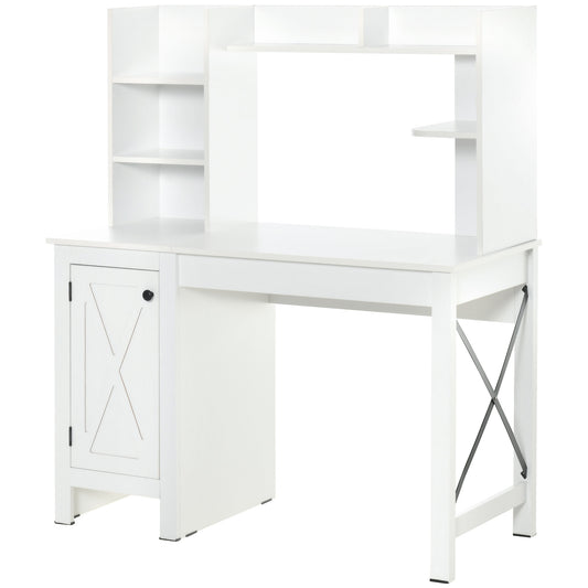 Computer Desk with Storage, 47 Inch Farmhouse Home Office Desk with Open Shelves and 2-Tier Cabinet, White