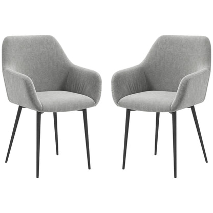 Dining Chairs Set of 2, Velvet-look Fabric Upholstered Kitchen Chairs with Backrest, Armrests and Steel Legs, Dark Grey