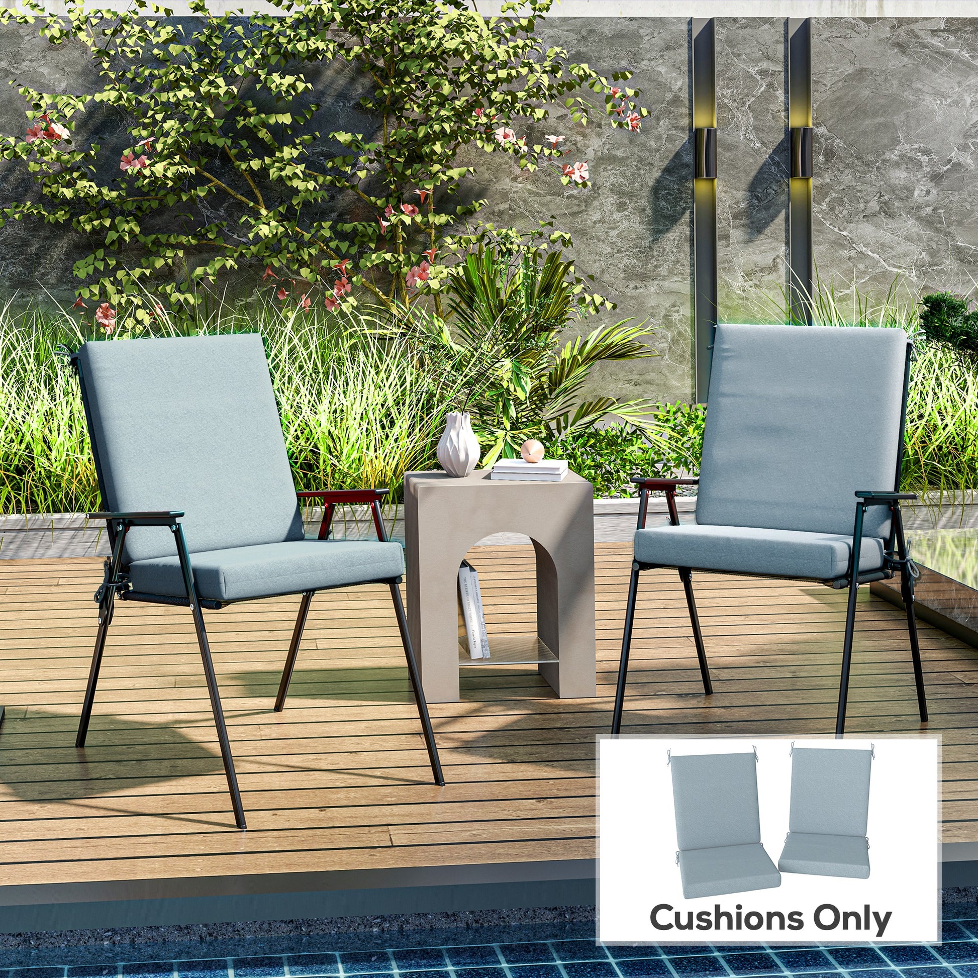 Outdoor Cushions Set of 2 for Dining Chairs, Seat Cushions with Back, Fade-Resistant Yarn-Dyed Polyester, Light Grey