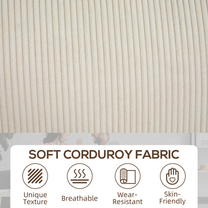 Three Seater Sofa, Fabric 3 Seater Couch with Spring Cushion and Cup Holders for Living Room, Bedroom, Cream White