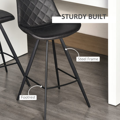 Set of 2 Microfiber Cloth Bar Stools, Multi-functional Kitchen Stools, Bar Chair with Metal Leg Padded Cushion Seat for Dining, Black