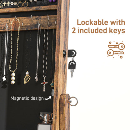 Lockable Mirror Jewelry Cabinet, Full-Length Mirror and Jewellery Storage with 3 Adjustable Angles, Rustic Brown