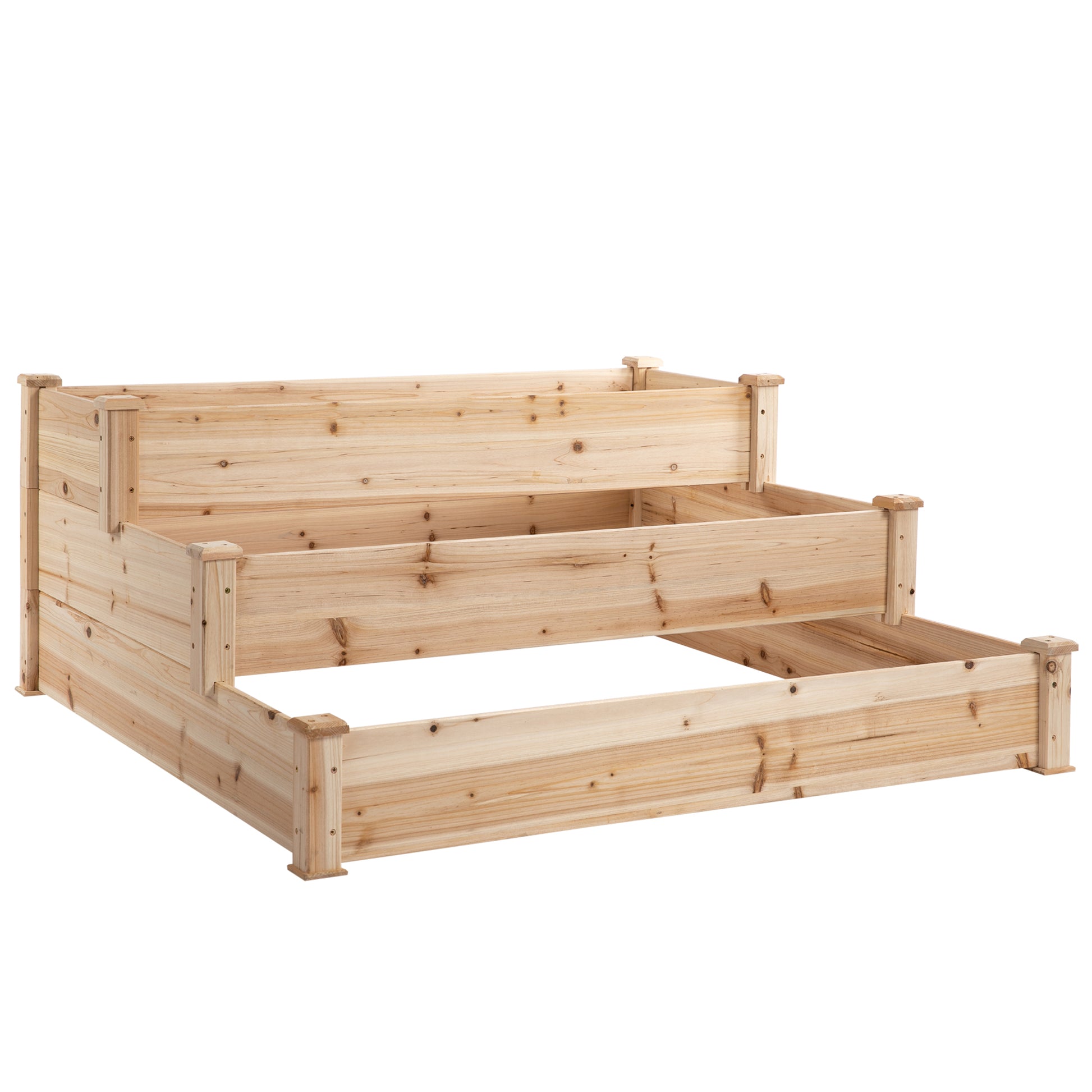 49" x 49" x 22" 3-Tier Raised Garden Bed Wooden Planter Kit Elevated Plant Box Stand for Yard, Patio, Natural