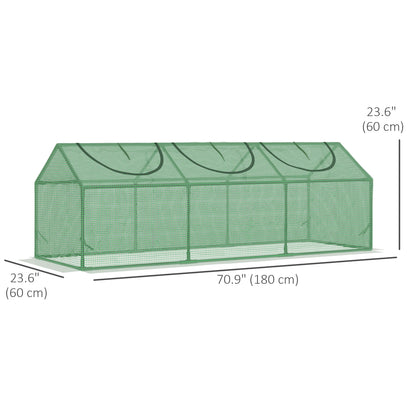 Portable Mini Tunnel Greenhouse Garden Planting Warm House with 3 Windows, 71" x 24" x 24", Green