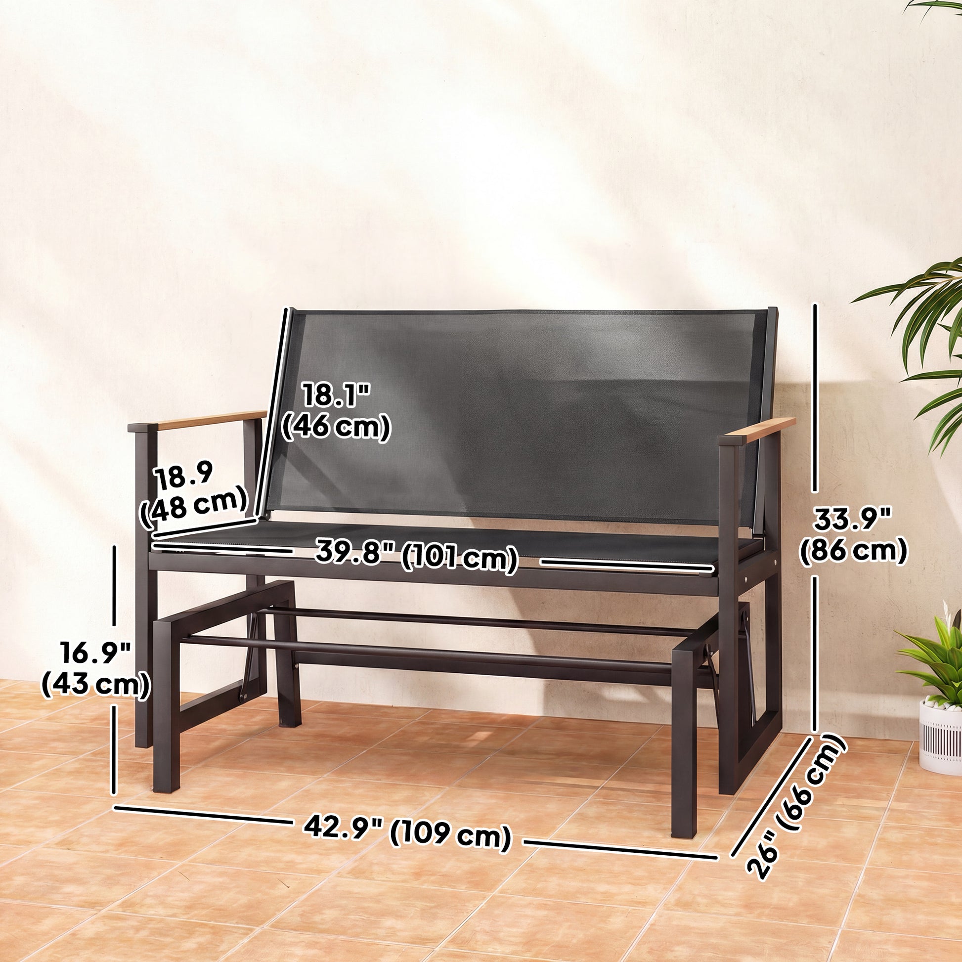 Outdoor Glider Bench for 2 Person, Patio Glider Loveseat with Thick Cushions for Garden Balcony Porch, Cream White