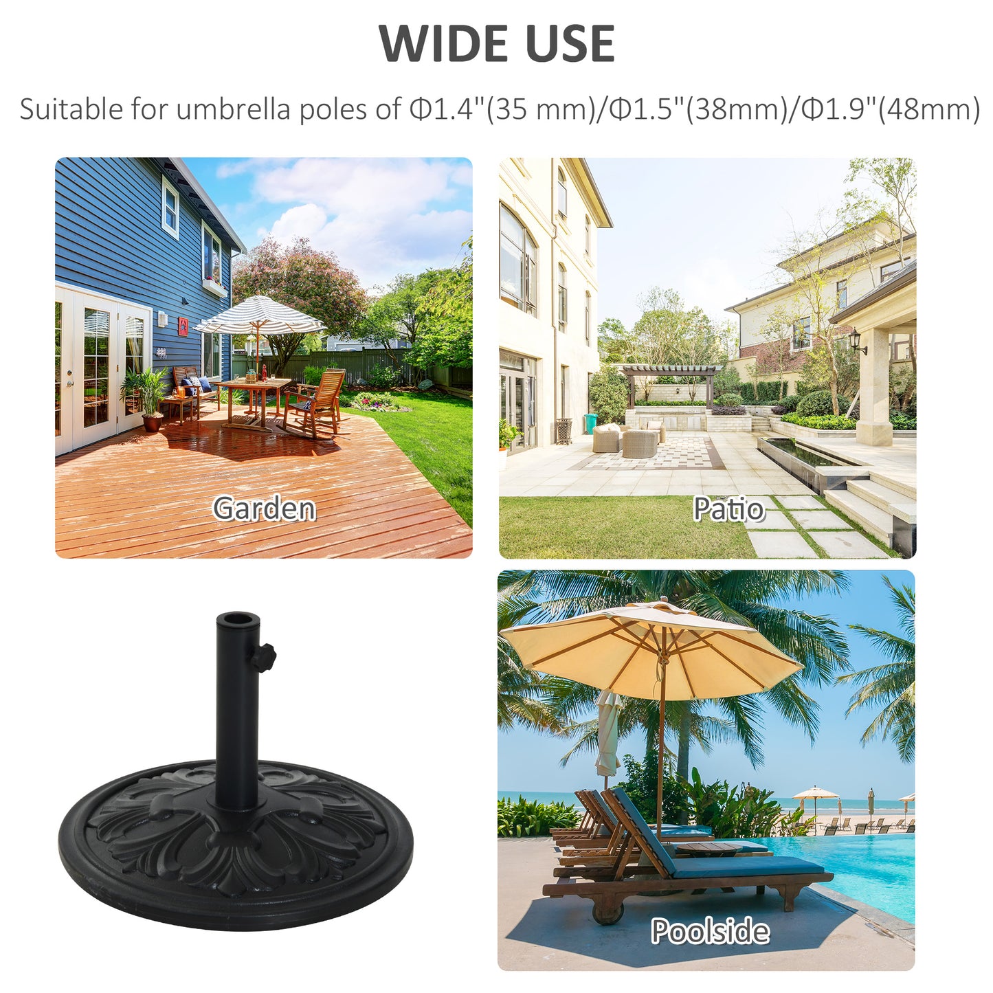 29lbs Cement Round Umbrella Base Heavy Duty 19" HDPE Parasol Stand, Black