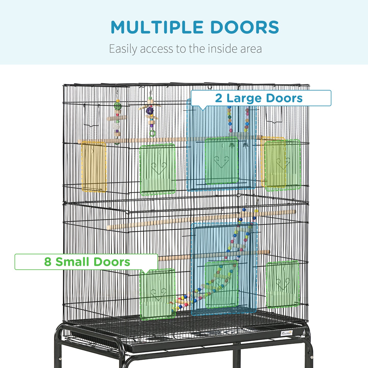 52" Bird Cage with Rolling Stand, Toys, for Budgies Canaries Black