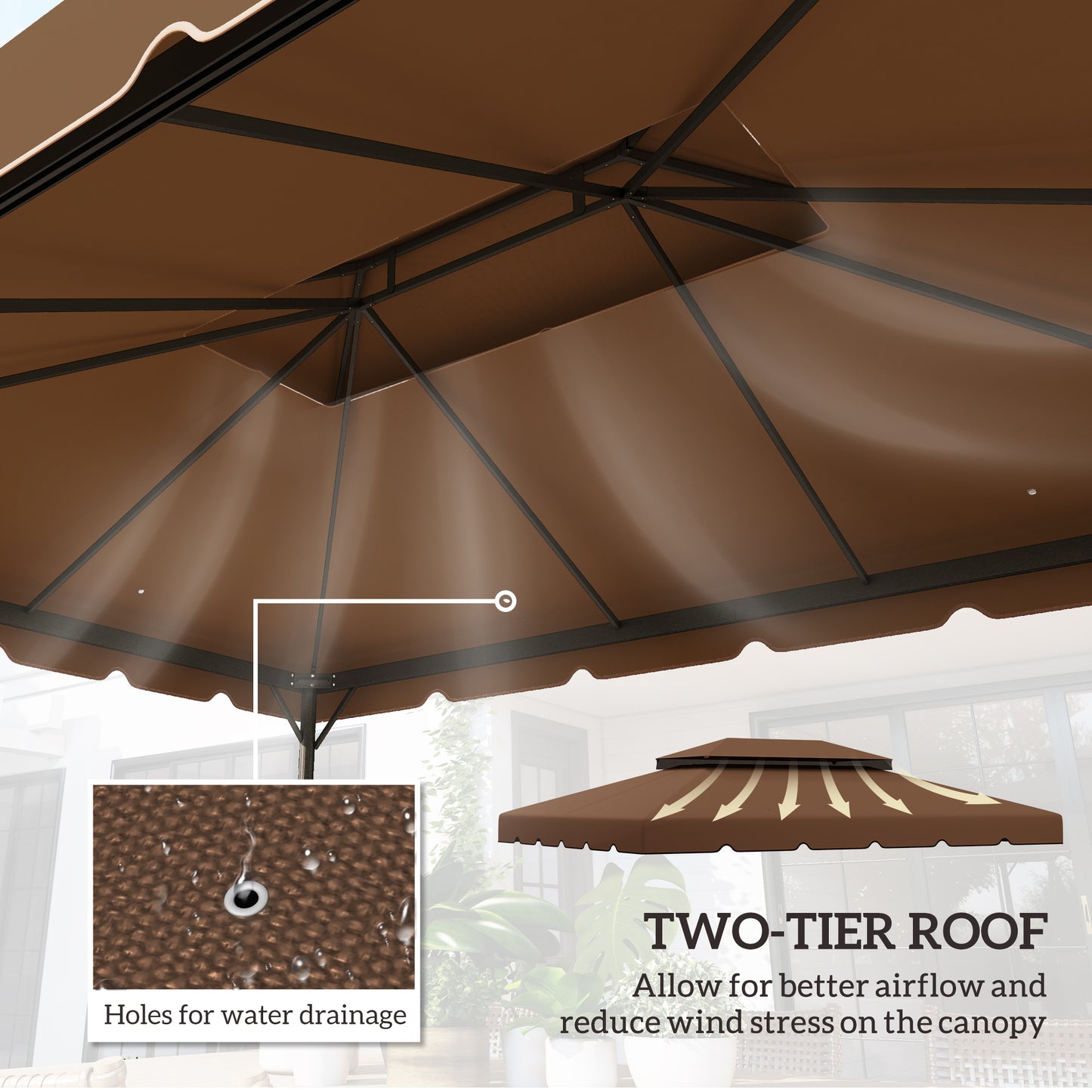13' x 10' Gazebo Replacement Canopy, Gazebo Top Cover with Double Vented Roof for Garden Patio(TOP ONLY), Coffee