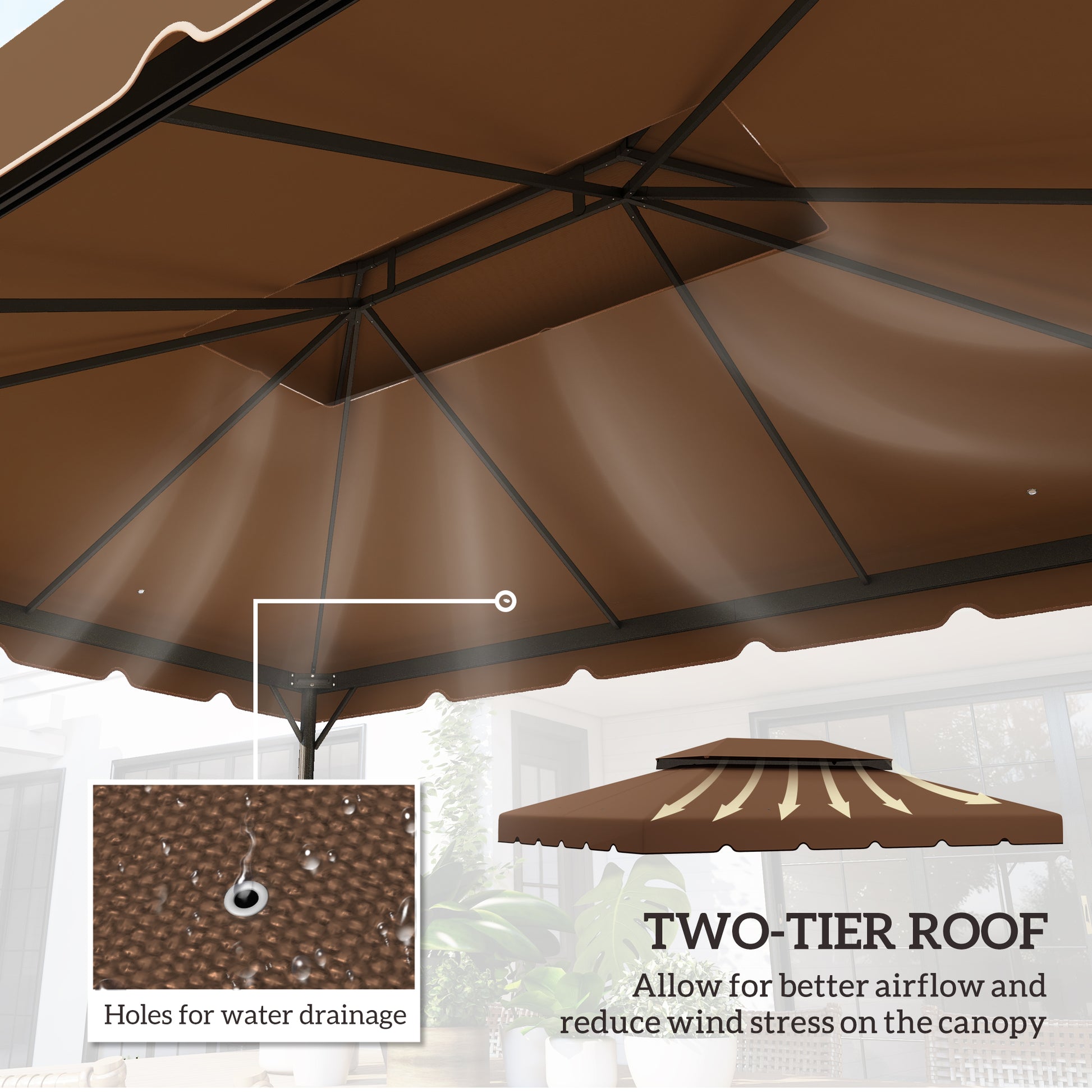 13' x 10' Gazebo Replacement Canopy, Gazebo Top Cover with Double Vented Roof for Garden Patio(TOP ONLY), Coffee