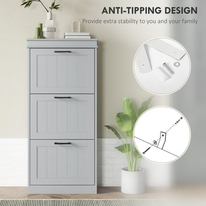 Slim Shoe Cabinet with 3 Flip Drawers and Adjustable Shelves, Narrow Shoe Cabinet for 15 Pairs of Shoes, Grey
