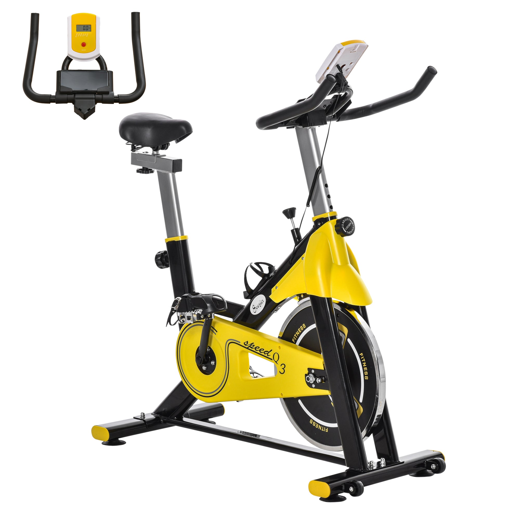 Soozier Stationary Exercise Bike, Indoor Cardio Workout Cycling Bike with Belt Drive Adjustable Resistance, Seat, Handlebar w/ LCD Display for Home Gym
