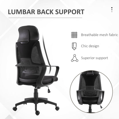 Mesh Office Chair with Up&Down Headrest, Ergonomic Computer Desk Chair with Adjustable Tilt Angle, Height Adjustable Swivel Seat with Lumbar Support for Office, Black