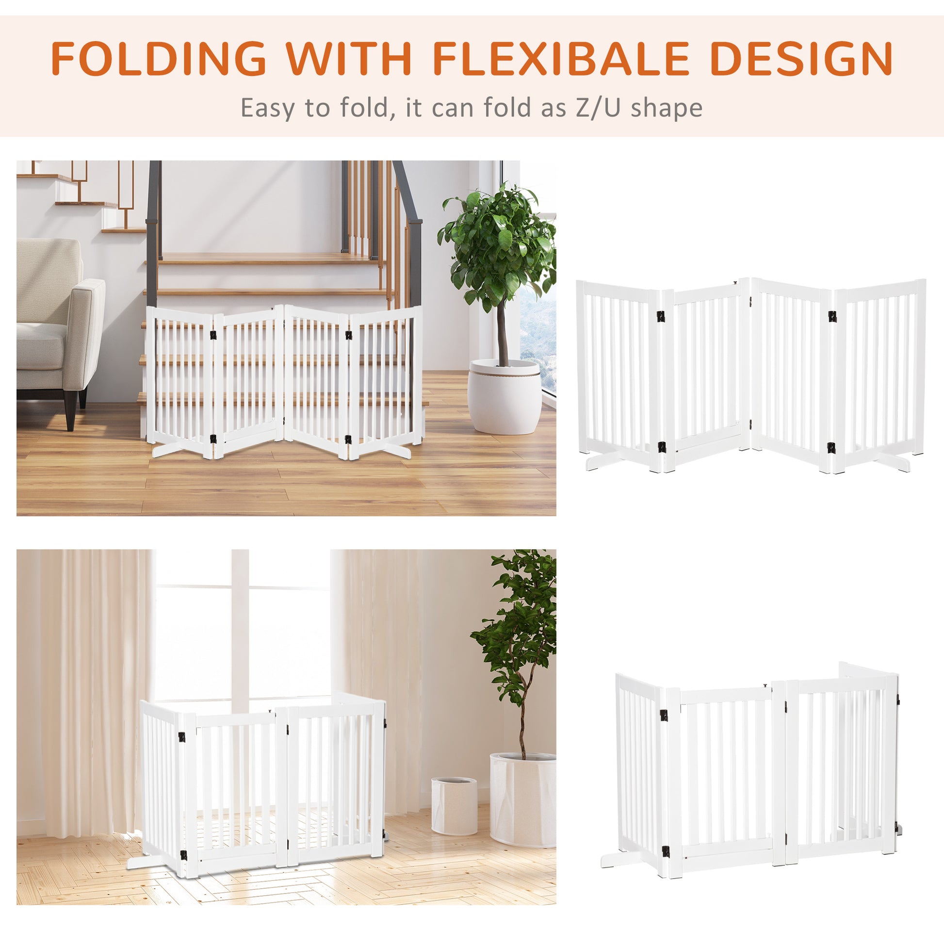 Free Standing Wooden Pet Gate Indoor Dog Barrier Foldable Step Over Doorway Fence Safety Gate with Open Door