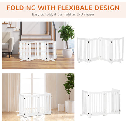 Free Standing Wooden Pet Gate Indoor Dog Barrier Foldable Step Over Doorway Fence Safety Gate with Open Door