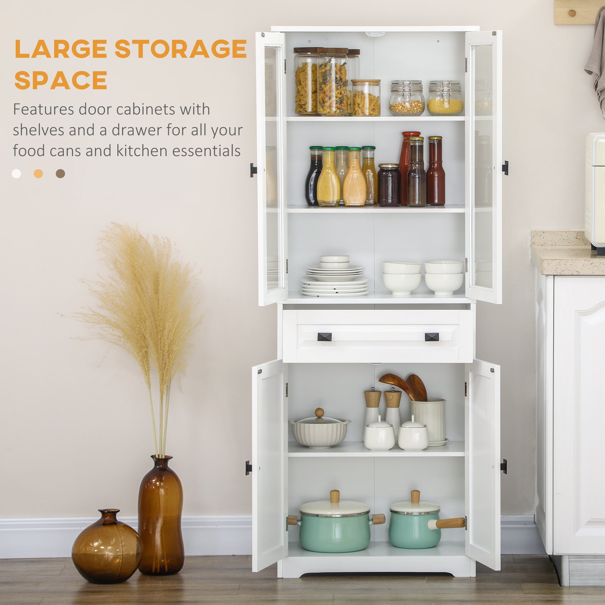 63" 4-Door Kitchen Pantry Cabinet, Freestanding Storage Cabinet Cupboard with Adjustable Shelves, White