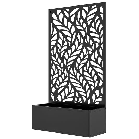 Metal Outdoor Privacy Screen with Raised Graden Bed, Privacy Panel and Planter Box, Wall-Mounted or Freestanding