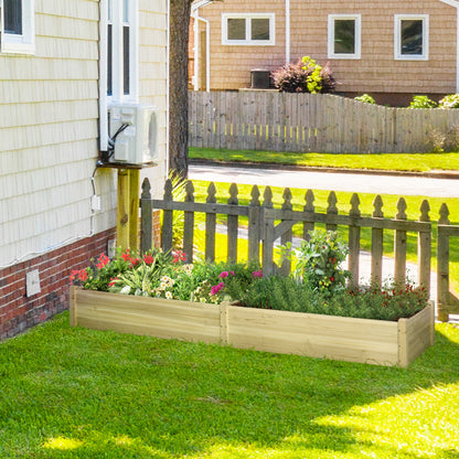 96" x 24" x 10" Wooden Raised Garden Bed with 2 Planter Box and Non-woven Fabric Liner for Backyard, Patio to Grow Vegetables, Herbs, and Flowers, Natural