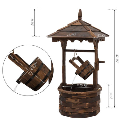 Outdoor Waterfall Fountain w/ Pump Natural Wood Wishing Well Garden Decor, 22.5x22.5x47.25
