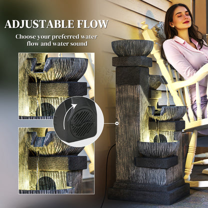 33.5" Water Fountain, 4-Tier Resin Cascading Bowls Outdoor Waterfall Fountain with LED Lights, Pump