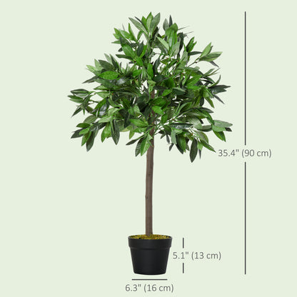 3FT Artificial Laurel Tree Set of 2, Lifelike Fake Plant with 564 Leaves, Potted Fake Plant for Home Office Decor, Green