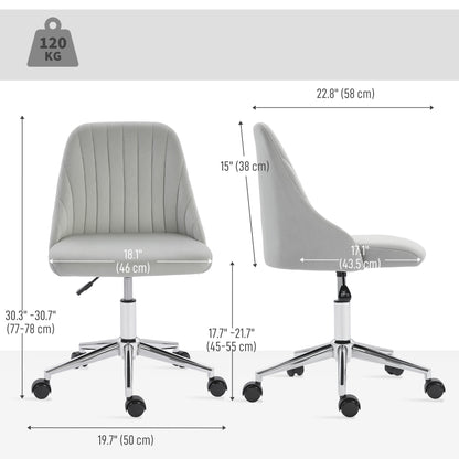 Vanity Chair for Makeup, Velvet Comfy Office Chair with Adjustable Height, Swivel Wheels for Bedroom, Living Room, Grey