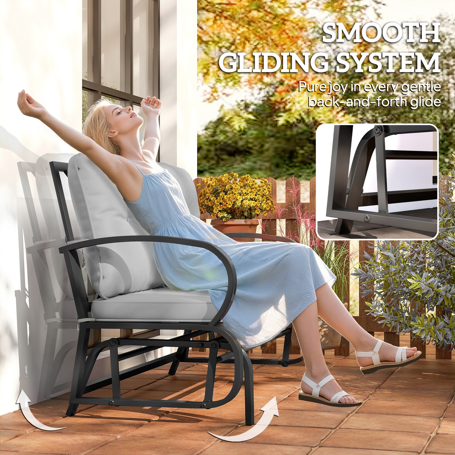 2-Person Outdoor Glider Chair, Patio Double Rocking Loveseat with Steel Frame and Cushions for Backyard, Garden and Porch, Grey