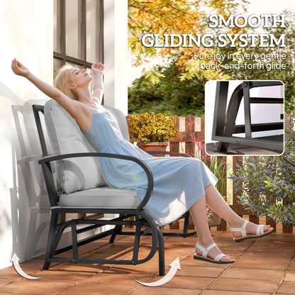 2-Person Outdoor Glider Chair, Patio Double Rocking Loveseat with Steel Frame and Cushions for Backyard, Garden and Porch, Grey
