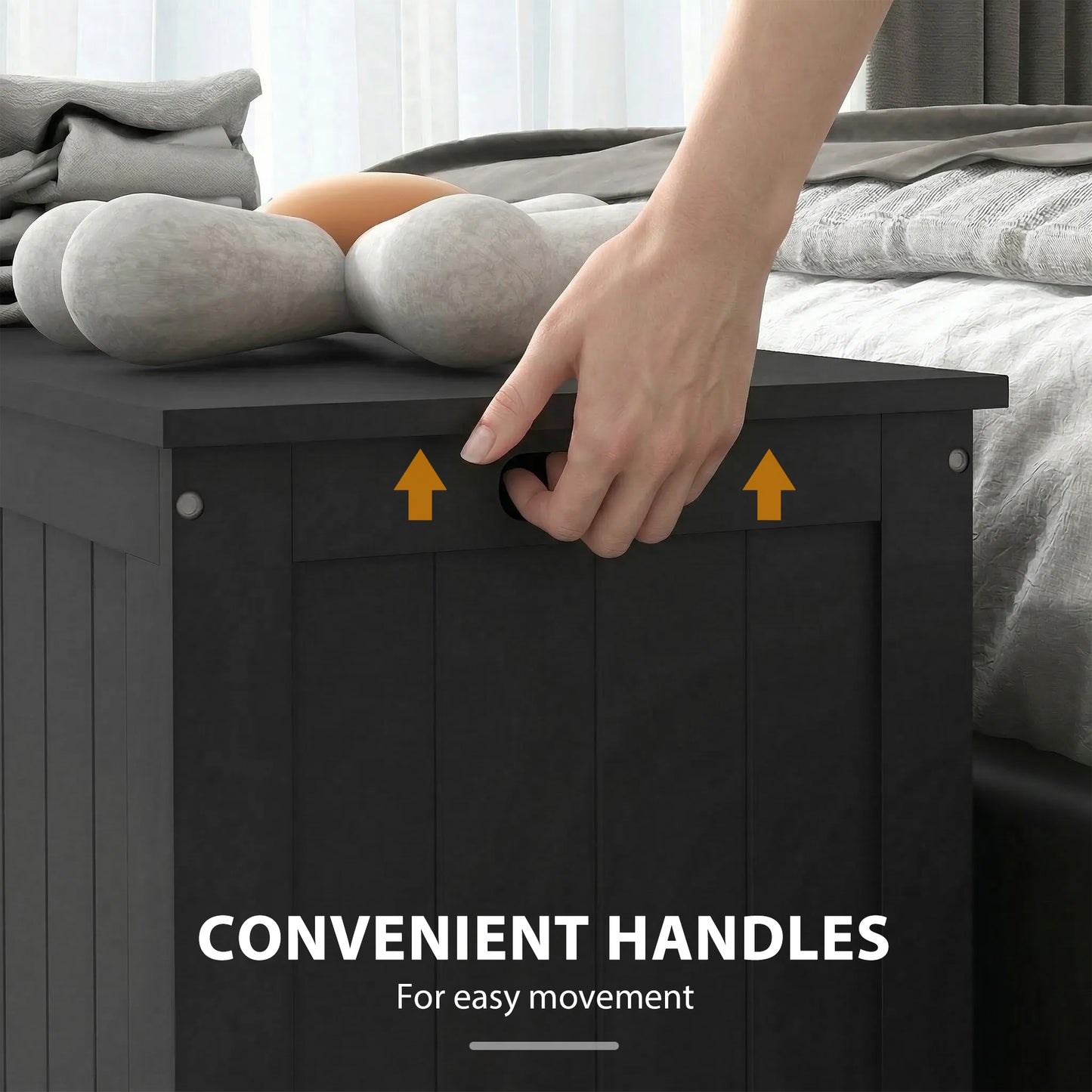 Storage Trunk with 2 Safety Hinges, Modern Entryway Bench with Side Handles, Storage Chest for Living Room, Black